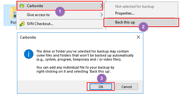 Carbonite에 백업할 컴퓨터 파일 선택