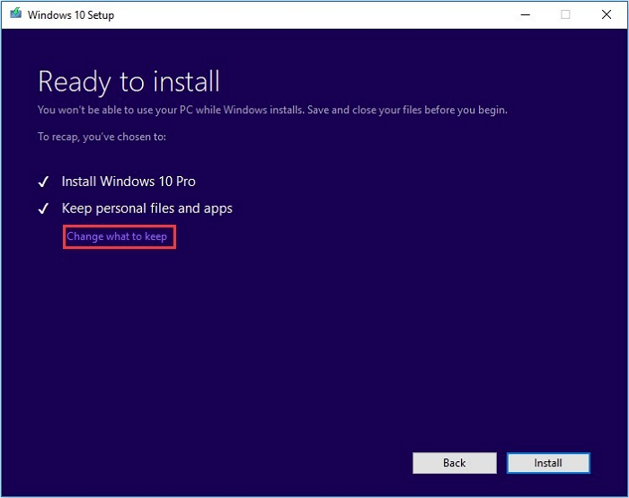 Windows 10을 설치하는 동안 유지할 항목 변경
