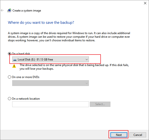 외부 USB 드라이브에 시스템 이미지를 생성합니다.