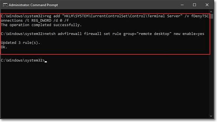 활성화 명령 실행