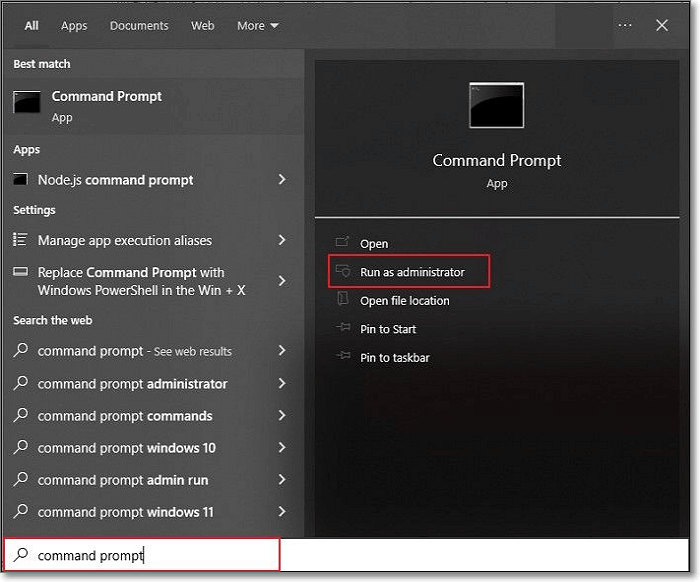 명령 프롬프트를 실행