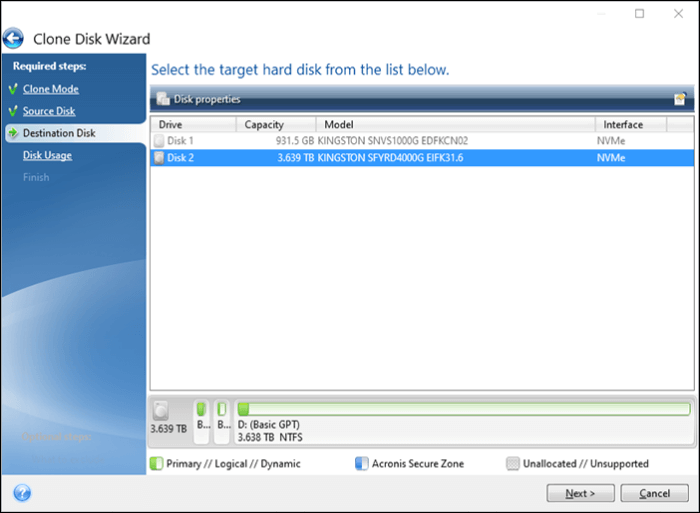 Crucial SSD Migration- 대상 디스크 선택