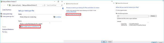 파일을 복원할 장소/위치