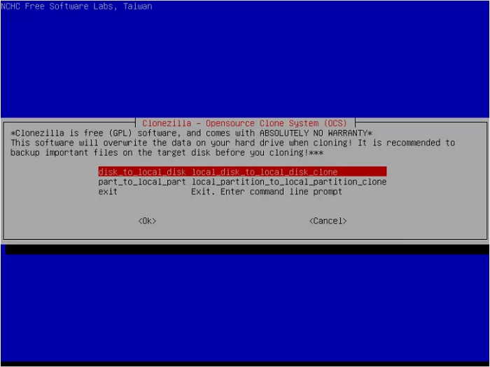 장치에서 이미지로 또는 장치에서 장치로 복제 선택