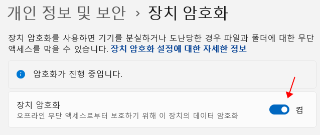장치 암호화 섹션을 엽니다.