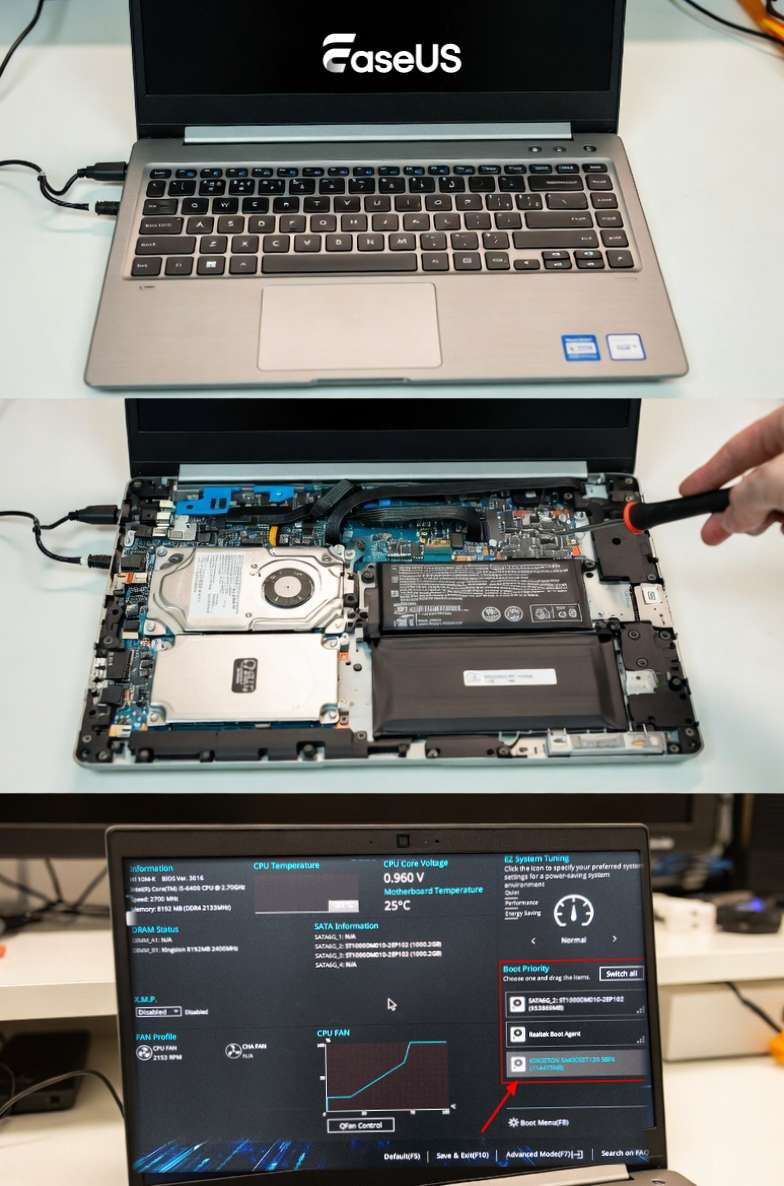 복제 후 노트북에 새로운 SSD를 장착 및 부팅하는 방법