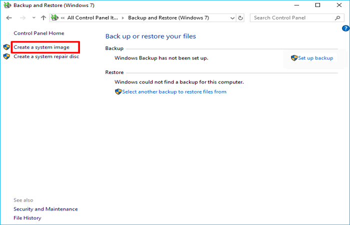 시스템 이미지 생성을 선택하세요.