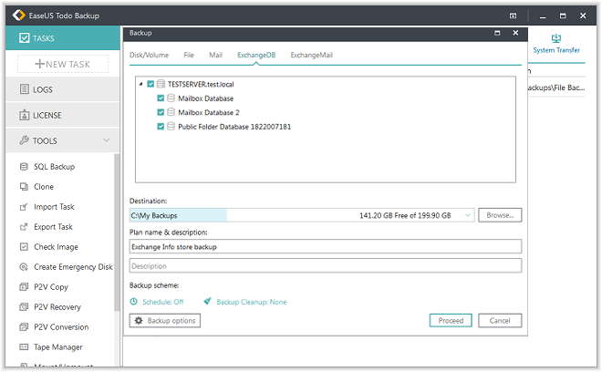 EaseUS Todo Backup으로 Exchange 백업