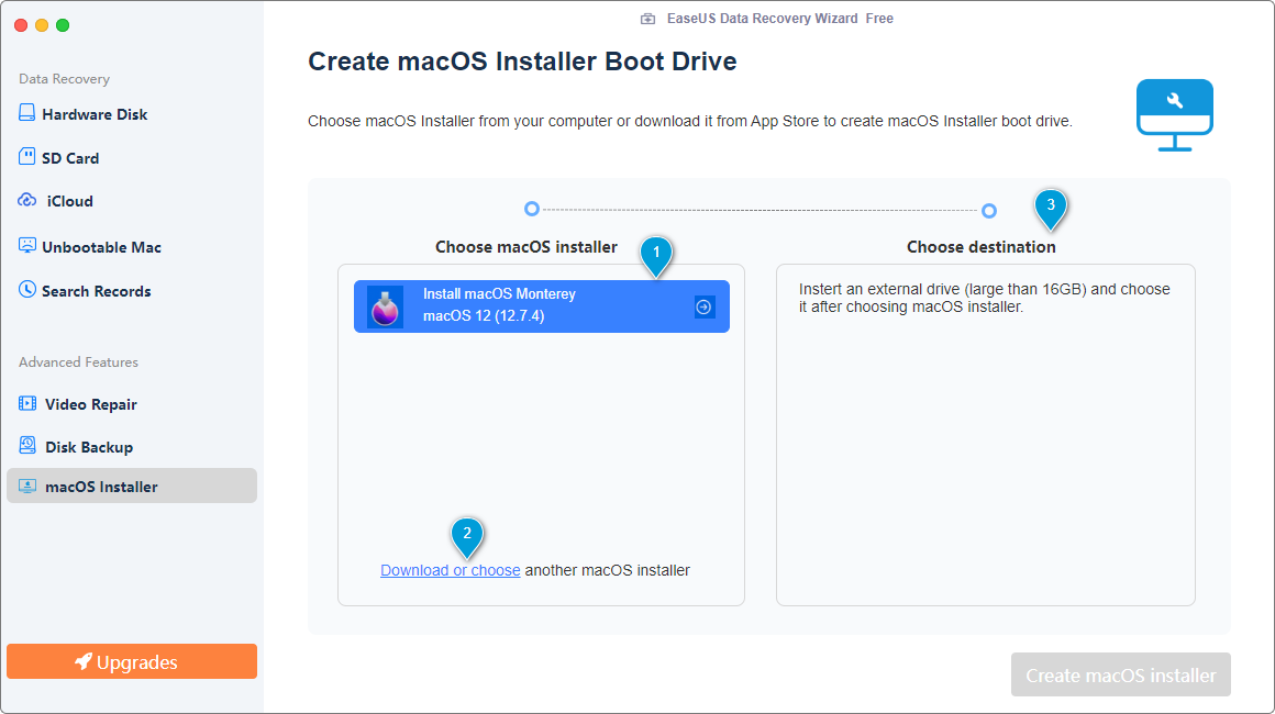 選擇 macOS 安裝程式