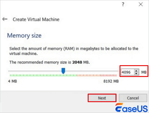 최소 4000MB를 할당하고 클릭하세요.
