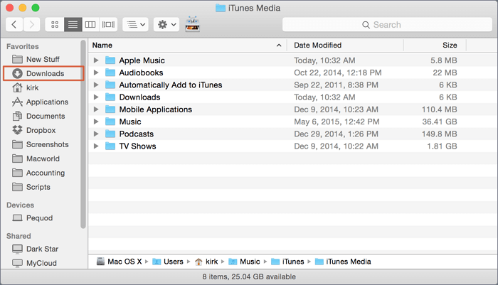 Downloads folder in Finder