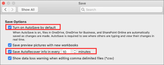 Mac에서 자동 저장 켜기