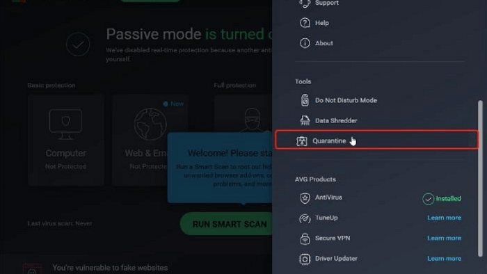 Avg에서 파일을 복원하는 방법