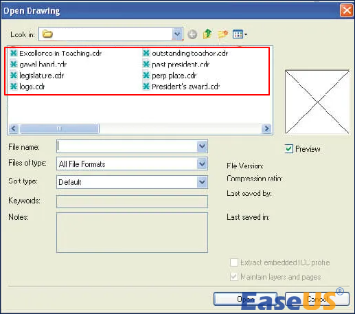 CorelDRAW 파일을 엽니다