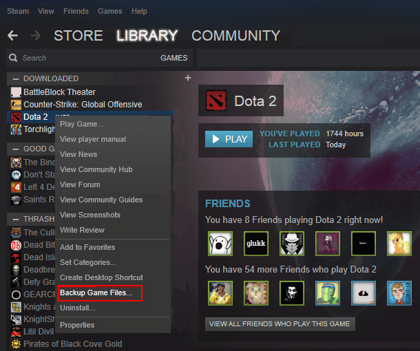 Steam을 열어 게임 백업을 시작하세요.