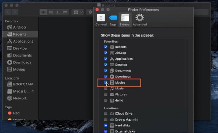Finder에서 영화 보기