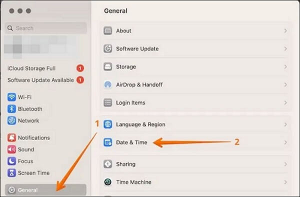 날짜 및 시간 설정 선택
