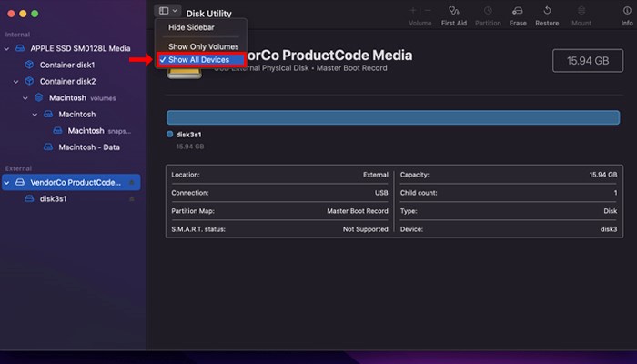 Mac에서 모든 장치 표시