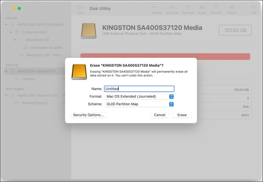 지우기 옵션을 클릭하세요