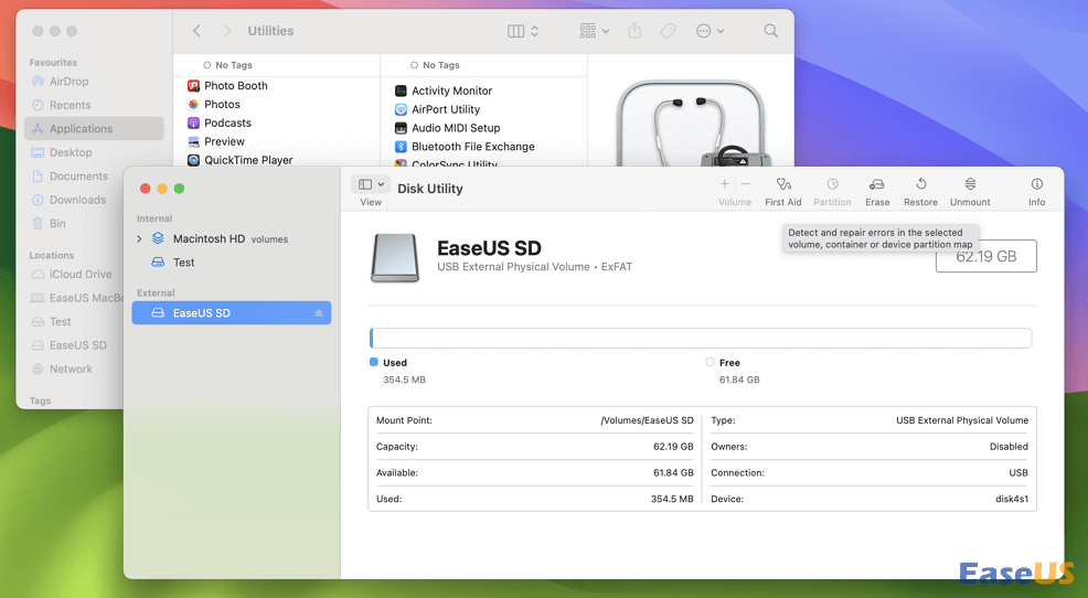 디스크 유틸리티에서 응급 처치를 클릭하세요