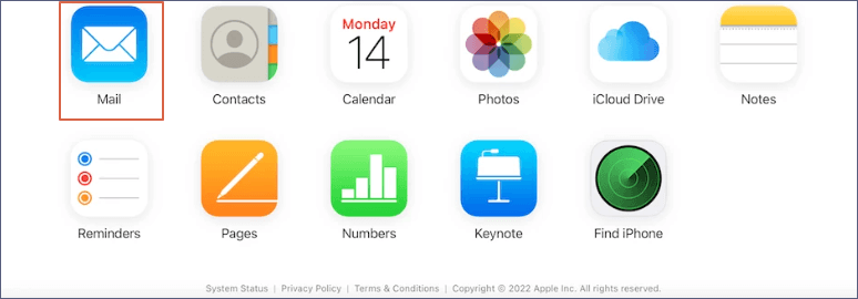 iCloud에서 메일을 클릭하세요