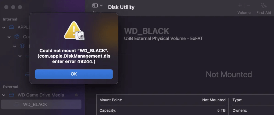 Mac에서 오류 49244