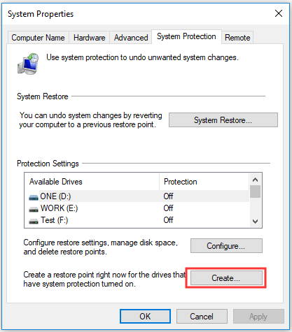 시스템 복원 지점 만들기