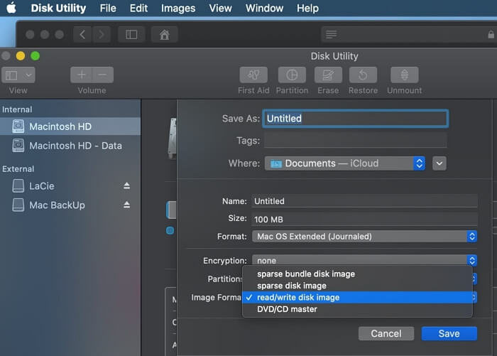 Mac에서 디스크 이미지 만들기