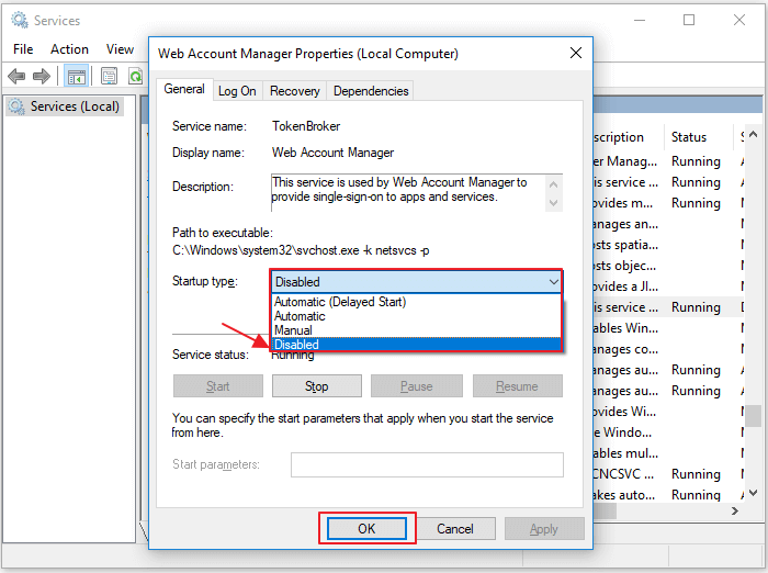 의심스러운 타사 응용 프로그램 / 서비스 비활성화