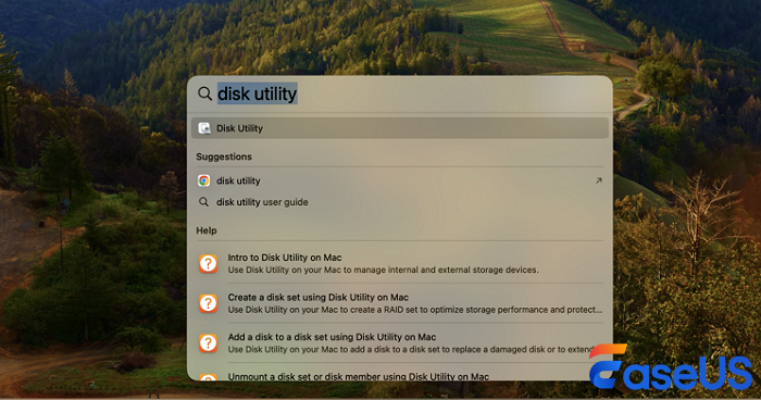 Spotlight를 사용하여 디스크 유틸리티를 엽니다.