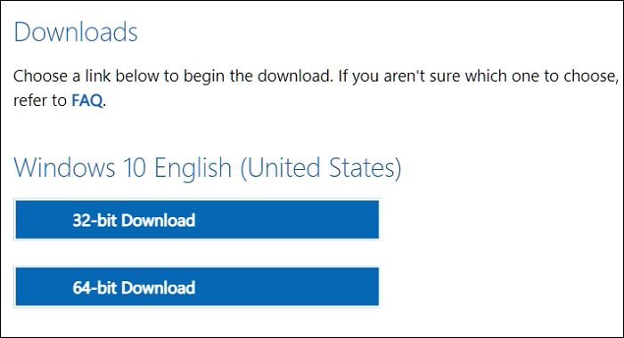 Windows 10 32비트 ISO 또는 64비트 ISO 중에서 선택
