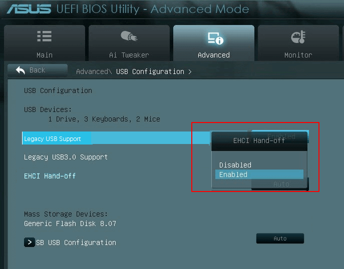 USB 지원에서 BIOS 활성화