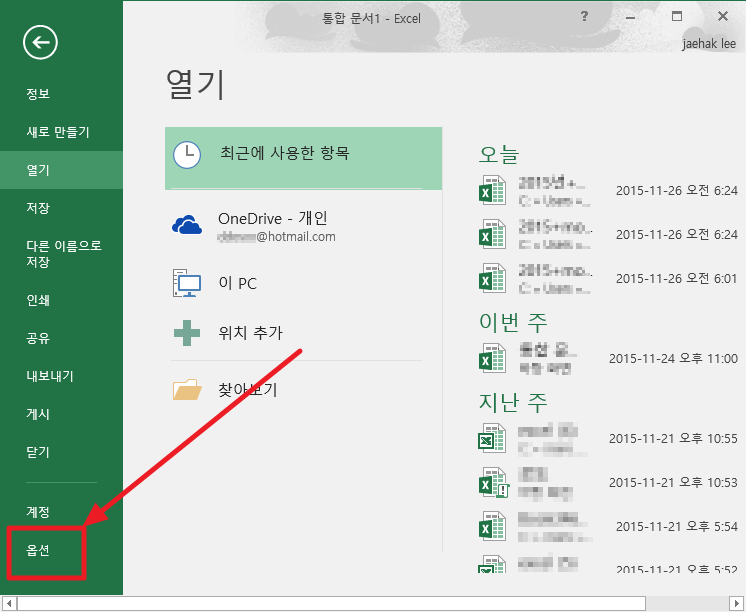 엑셀 옵션 입력