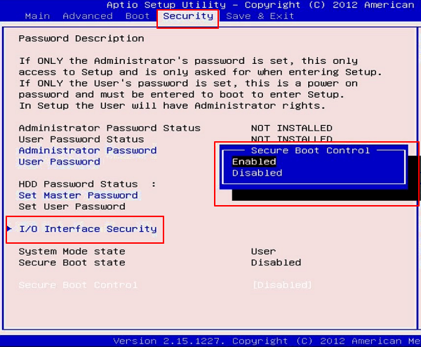 공장 초기화 Aptio 설정 유틸리티