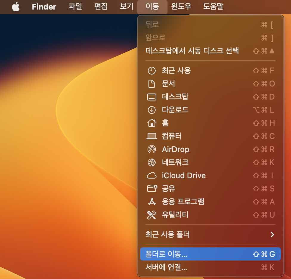 폴더로 이동을 클릭하고 캐시 파일을 삭제했습니다.