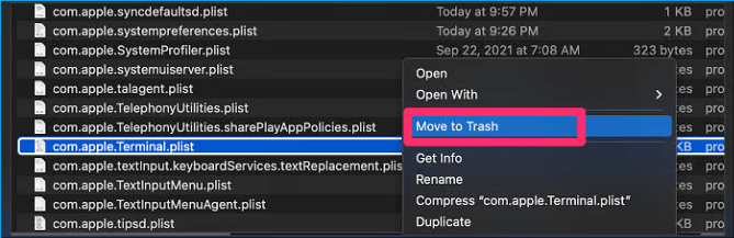 휴지통으로 이동 옵션을 누르세요