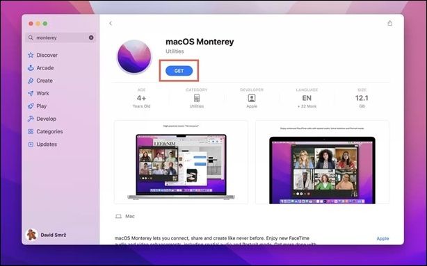 APP Store에서 macOS Monterey를 설치하세요.