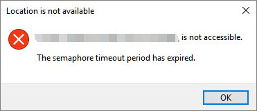 위치는 액세스 할 수 없습니다. 세마포 시간 초과 기간이 만료되었습니다.