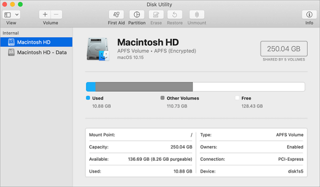 Macintosh HD 및 Macintosh HD데이터