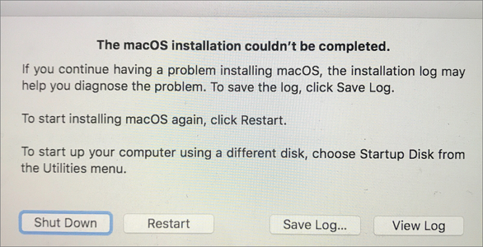 macOS 설치로 오류를 완료 할 수 없습니다.