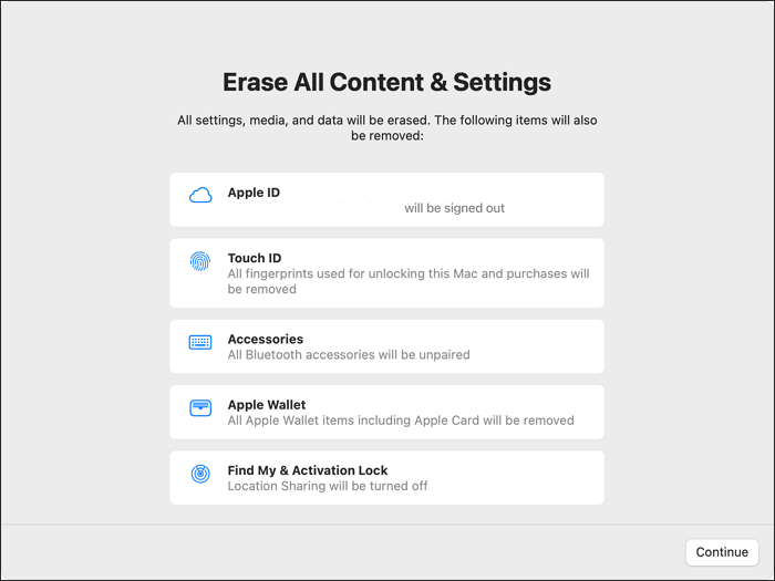 Mac의 모든 데이터 삭제