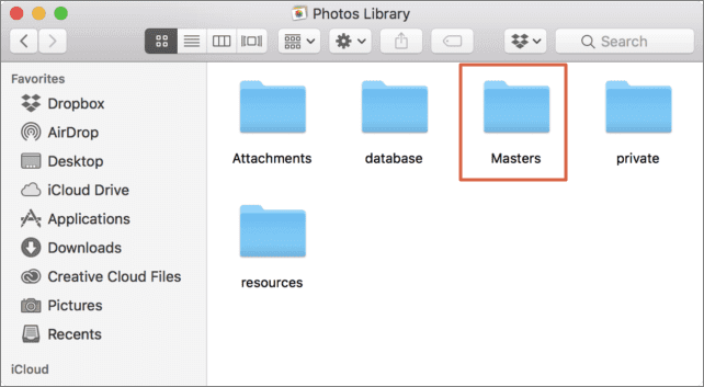Mac에서 Masters 폴더의 사진 찾기