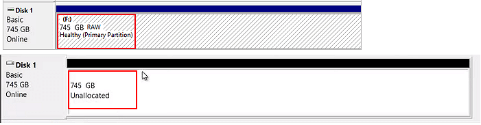 maxtor 외부 하드 드라이브는 할당되지 않은 원시 디스크 관리를 보여주기