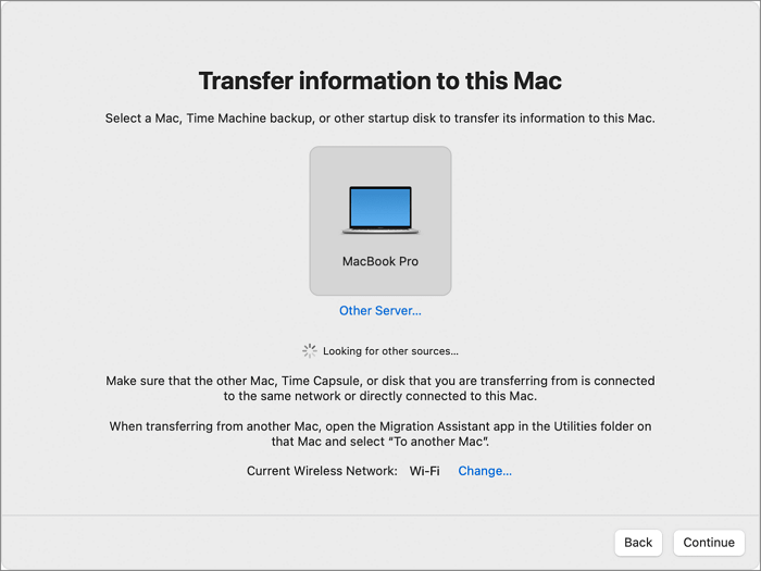 새로운 Mac에서 고장난 Mac을 선택하세요