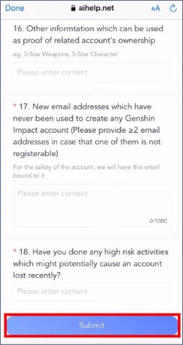Genshin Impact 계정 소유자임을 확인하세요.