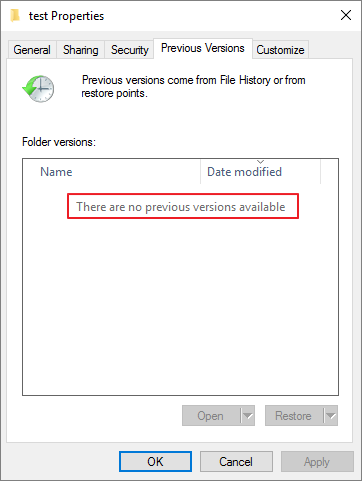 Windows 10/8/7 사용 가능한 이전 버전 없음 문제 해결-EaseUS