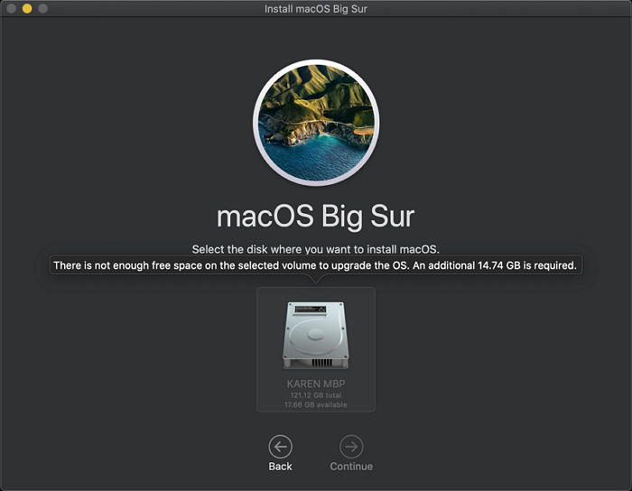 macOS 업데이트를 설치할 공간이 부족합니다.