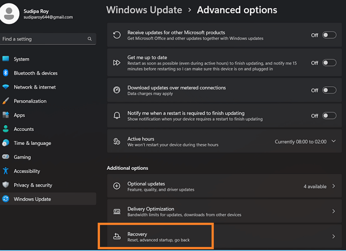 복구를 클릭하십시오