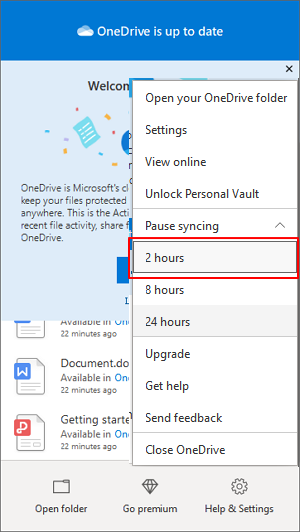 onedrive에서 파일 동기화 일시 중지