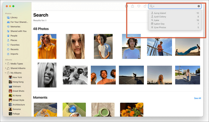 사진 앱에서 사진 검색